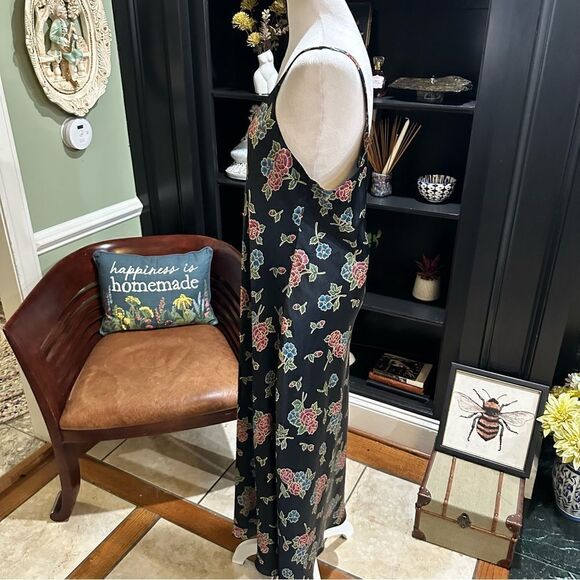 Go Softly Black Metallic Rose Vintage Robe and Nightgown Size Large - Picture 5 of 14